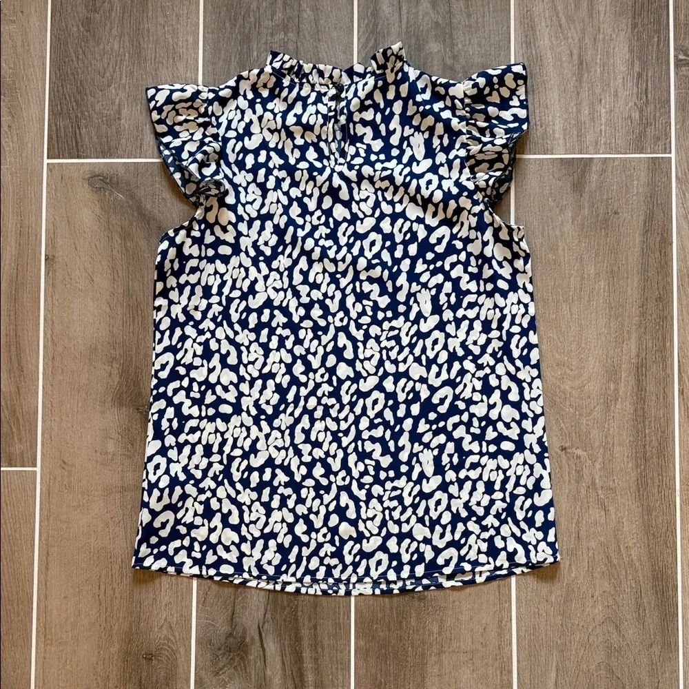 Blue and White Animal Print Blouse - Picture 4 of 5